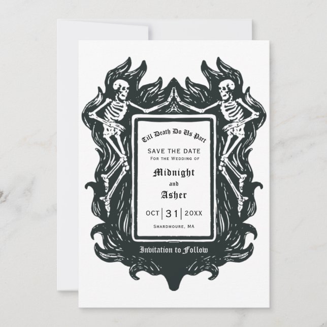 Gothic Skeleton Love Till Death Do Us Part Photo Save The Date (Front)