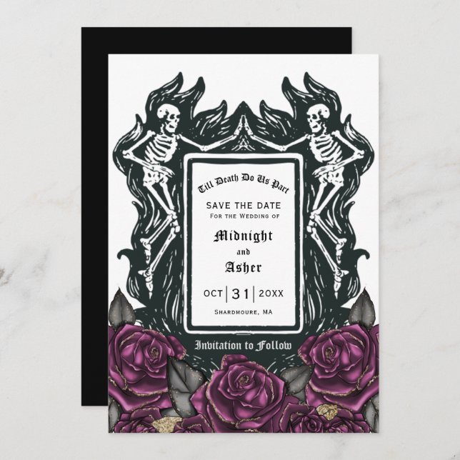 Gothic Skeleton Love Till Death Do Us Part  Save The Date (Front/Back)