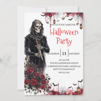 Gothic Skeleton Man Halloween Party Invitation