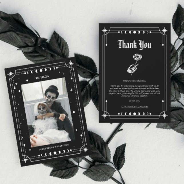 Gothic Skeleton Photo Halloween Wedding Thank You Card (Creator Uploaded)