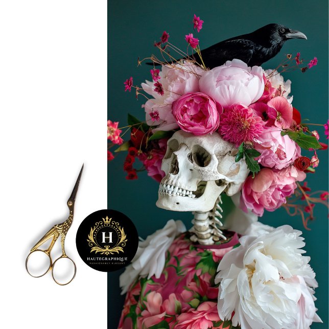 Gothic Skeleton Pink Floral Raven Dark  Decoupage  Tissue Paper (Creator Uploaded)