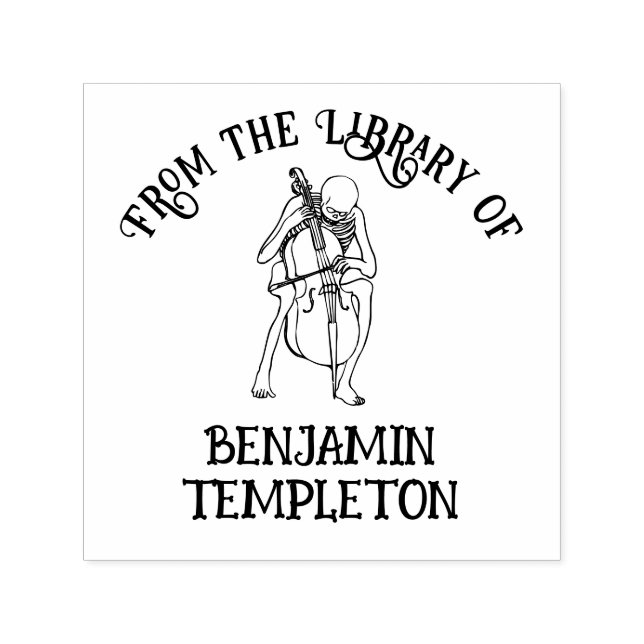 Gothic Skeleton Playing Cello Library Book Name Self-inking Stamp (Design)