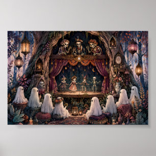 Gothic Skeleton Puppet Show Cozy Ghost Marionette Poster