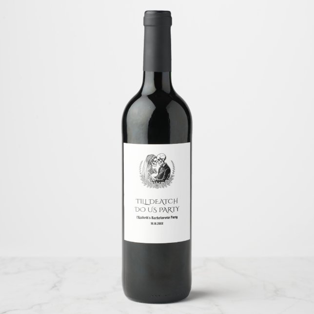 Gothic Skeleton Red Roses Til Death Party  Wine La Label (Front)