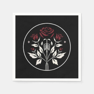 Gothic Skeleton Rib Roses Black Elegant Wedding Napkin