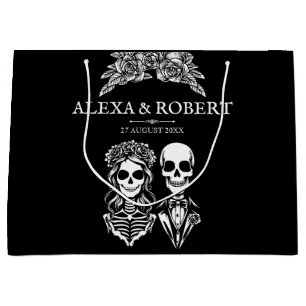 Gothic skeleton roses couple wedding large gift bag