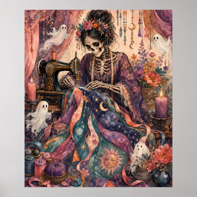 Gothic Skeleton Seamstress Quilting Celestial Poster (Front)
