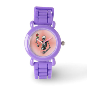 Gothic Skeleton Single Red Rose Watch
