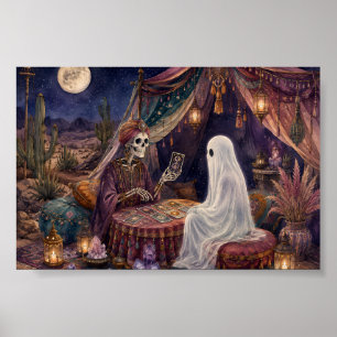 Gothic Skeleton Tarot Reader Whimsigoth Ghost Art Poster