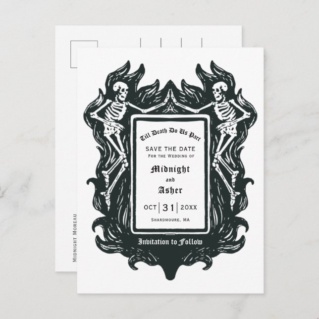 Gothic Skeleton Til Death Do Us Part Save the Date Announcement Postcard (Front/Back)
