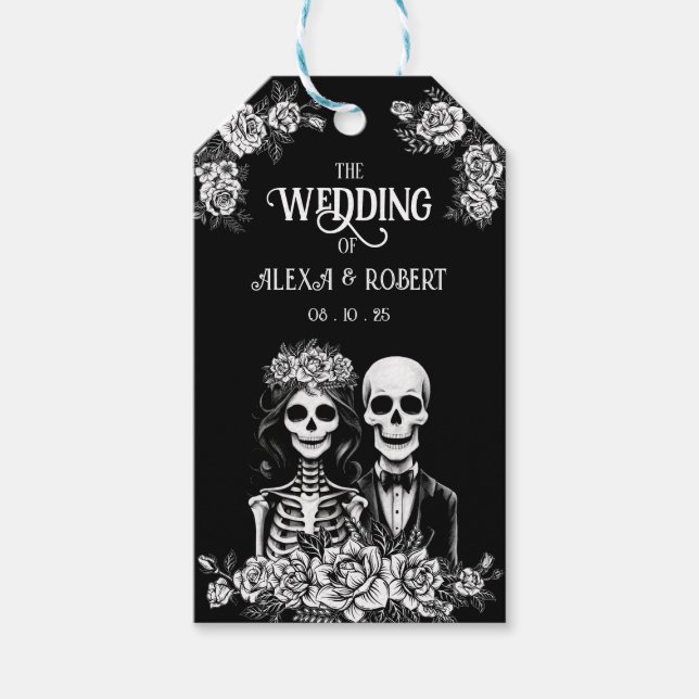 Gothic skeleton wedding couple Gift Tag (Front)