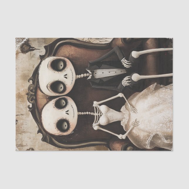 Gothic Skeleton Wedding Halloween Decoup Tissue Paper (Front)