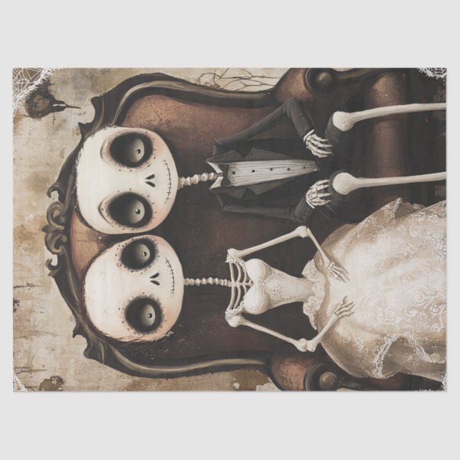 Gothic Skeleton Wedding Halloween Decoup Tissue Paper (Front)