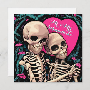 Gothic Skeleton Wedding Thank You Cards Pink Teal 