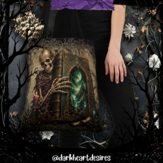 Gothic Skeleton with Large Book Tote Bag
