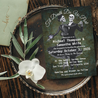 Gothic Skeletons Dancing Flowers Elegant Wedding Invitation