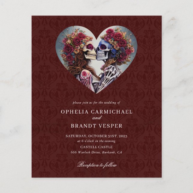 Gothic Skeletons Floral Wedding Invitation (Front)