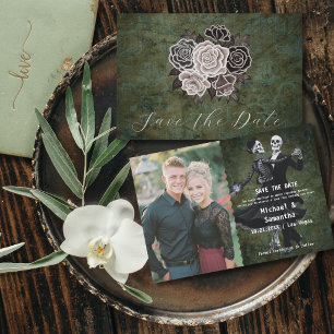 Gothic Skeletons Flowers Elegant Photo Wedding Save The Date