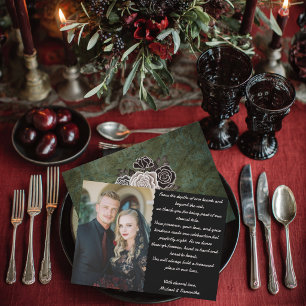 Gothic Skeletons Flowers Elegant Photo Wedding Thank You Card