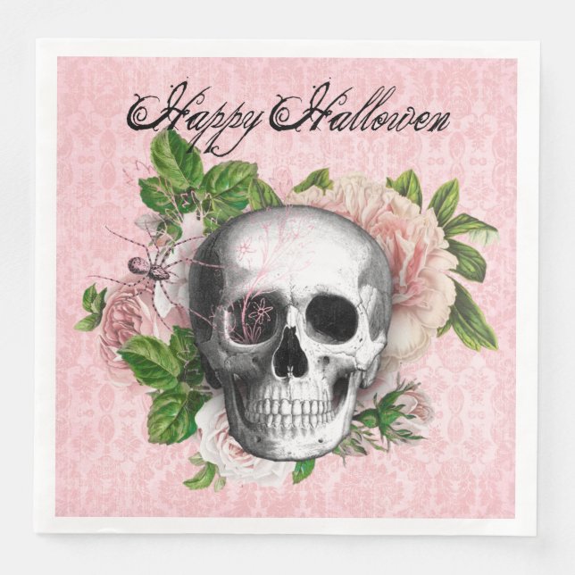 Gothic Skul with Roses | Halloween Napkin (Front)