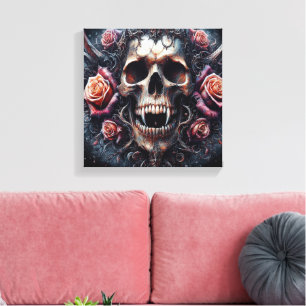 Gothic Skull Adorned with Roses Canvas Print