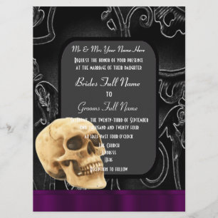 Gothic skull and black damask wedding invitation