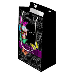 Gothic skull and black personalised wedding small gift bag