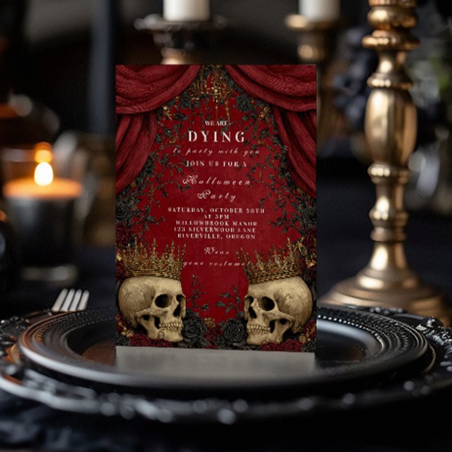 Gothic Skull and Black Rose Halloween Celebration Invitation (Creator Uploaded)