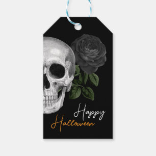 Gothic Skull and Black Rose Happy Halloween Gift Tags
