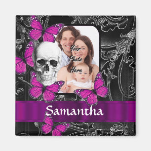 Gothic skull and butterflies magnet
