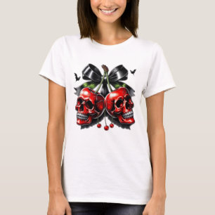 Gothic Skull and Cherries Halloween T-Shirt