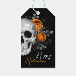 Gothic Skull and Flowers Happy Halloween Gift Tags