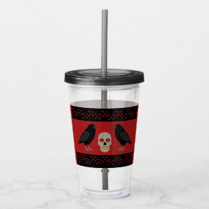 Gothic Skull and Guardian Ravens Halloween Acrylic Tumbler