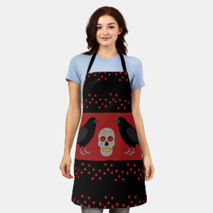 Gothic Skull and Guardian Ravens Halloween Apron