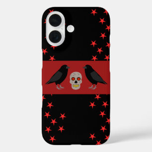 Gothic Skull and Guardian Ravens Halloween iPhone 16 Case