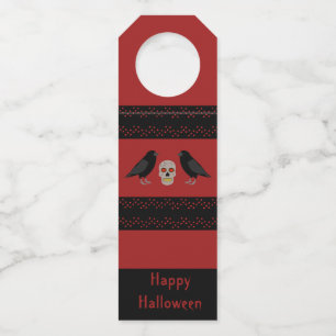 Gothic Skull and Guardian Ravens Halloween Custom Bottle Tag