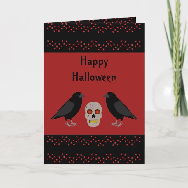 Gothic Skull and Guardian Ravens Halloween Custom Card (Front)