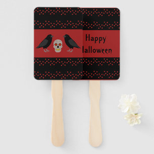 Gothic Skull and Guardian Ravens Halloween Custom Hand Fan