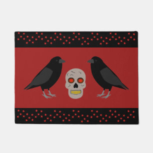 Gothic Skull and Guardian Ravens Halloween Doormat
