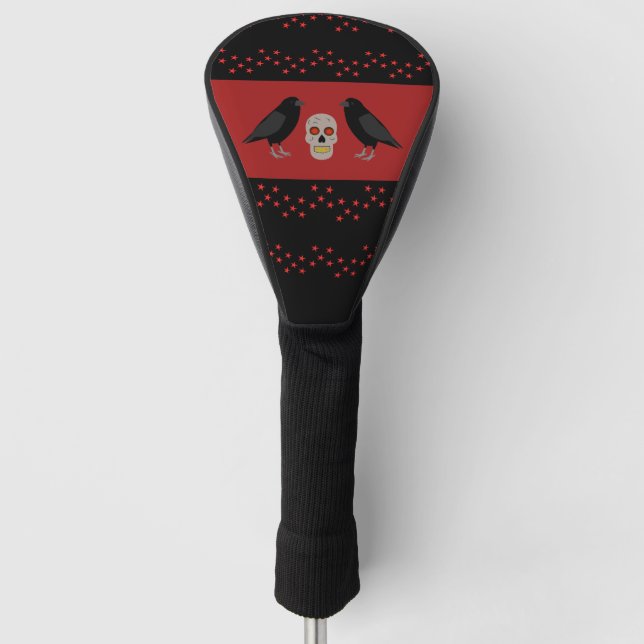 Gothic Skull and Guardian Ravens Halloween Golf Head Cover (Front)