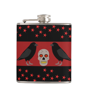 Gothic Skull and Guardian Ravens Halloween Hip Flask