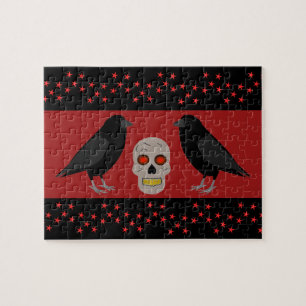 Gothic Skull and Guardian Ravens Halloween Jigsaw Puzzle