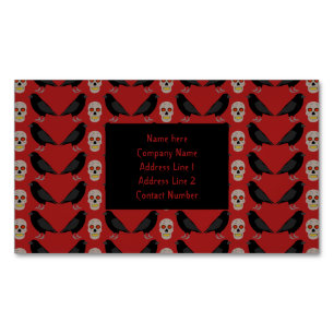 Gothic Skull and Guardian Ravens Halloween Magnetic Business Card