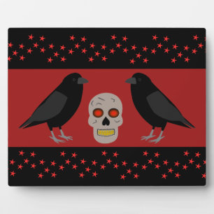 Gothic Skull and Guardian Ravens Halloween Plaque