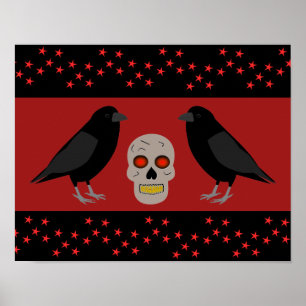 Gothic Skull and Guardian Ravens Halloween Poster