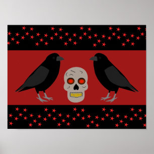 Gothic Skull and Guardian Ravens Halloween Poster