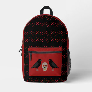 Gothic Skull and Guardian Ravens Halloween Printed Backpack