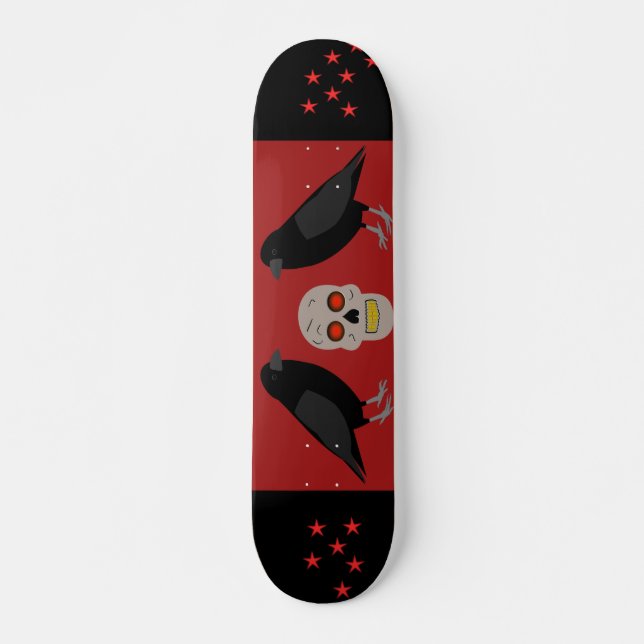 Gothic Skull and Guardian Ravens Halloween Skateboard (Front)