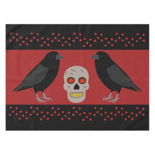 Gothic Skull and Guardian Ravens Halloween Tablecloth