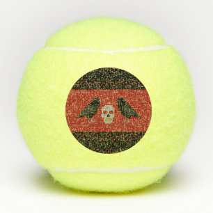 Gothic Skull and Guardian Ravens Halloween Tennis Balls